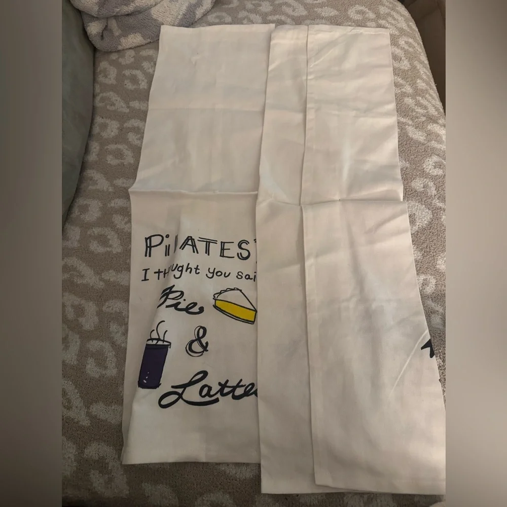 Set of 2 Kitchen Towels NEW - Fun Sayings Pilates? Pie & Lattes; Spill my wine
